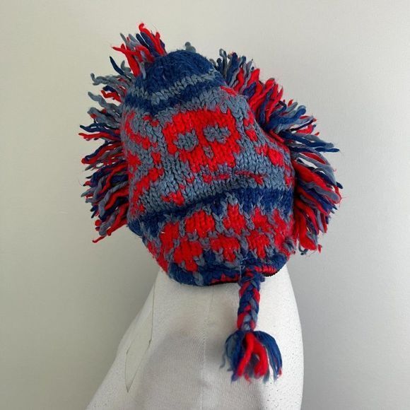 🌿4/$35🌿 OLD NAVY Red Grey Knit Dragon Skull Top Winter Hat - Picture 3 of 7